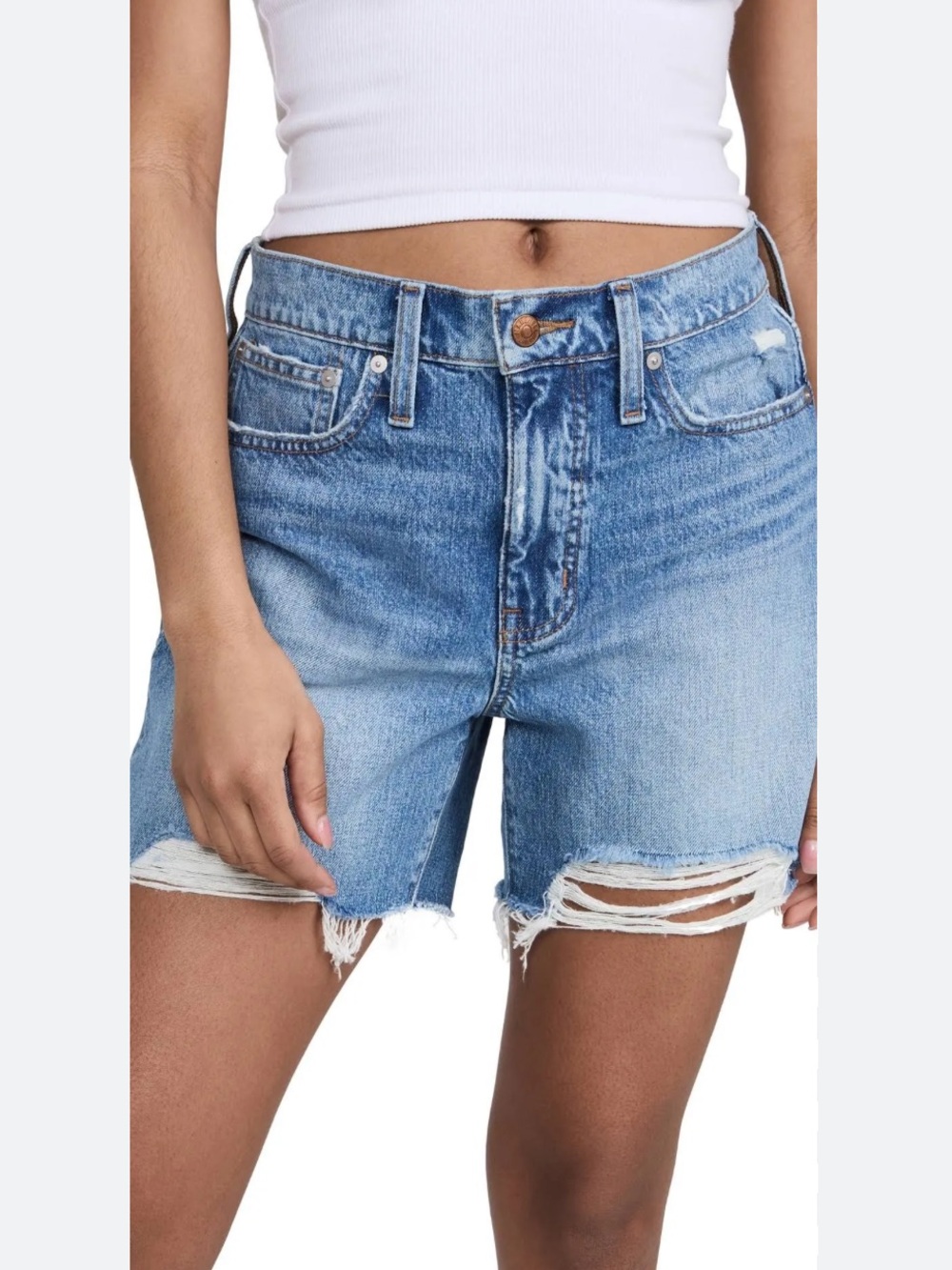 Madewell Distressed Relaxed Mid-Length Denim Shorts